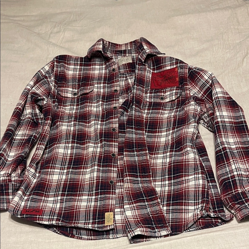 Plaid men’s Shirt - Red and Black with unique artwork